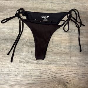 Frankie's Bikinis Ribbed Black Tie-Side Bikini Bottoms
